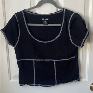 Hot Topic Black Short Sleeve Top with White Stitching